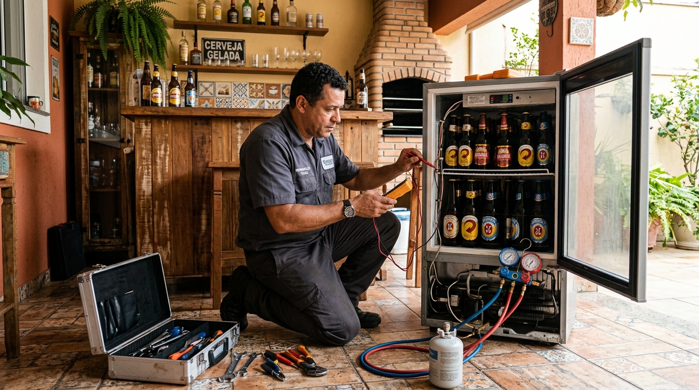 Recarga de gás refrigerante em cervejeira em atendimento em Mogi das Cruzes‑SP